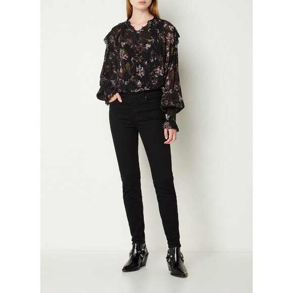 NWOT AllSaints women's Lara chiffon Shirt buttons closure Black Blouse Size 6 - Picture 3 of 14